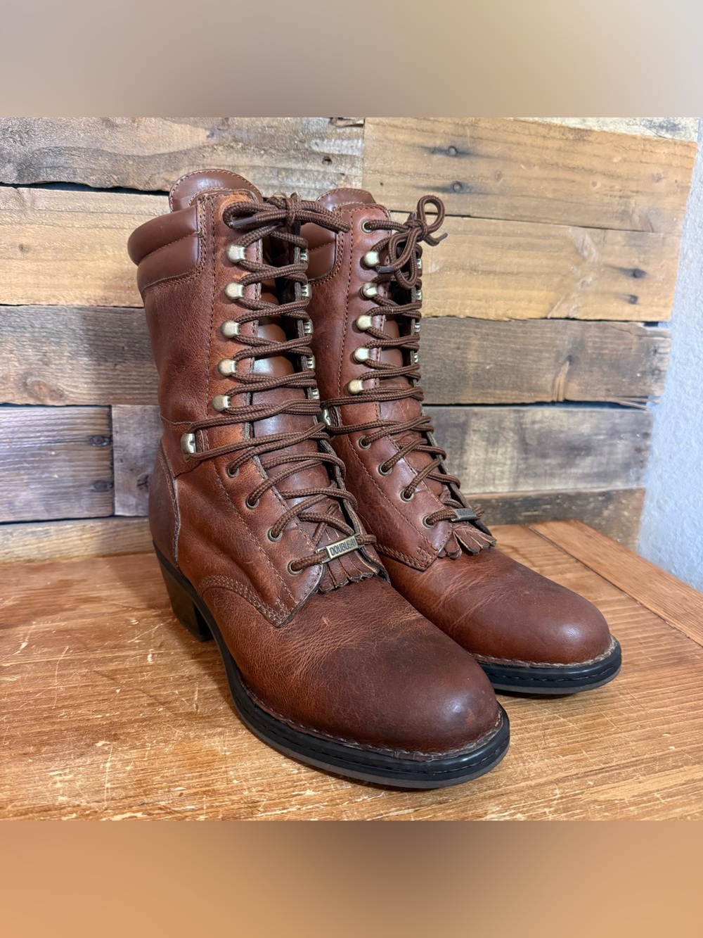 Double H Boots Women’s 8.5 Lace Up Brown Leather Kiltie Packer Western